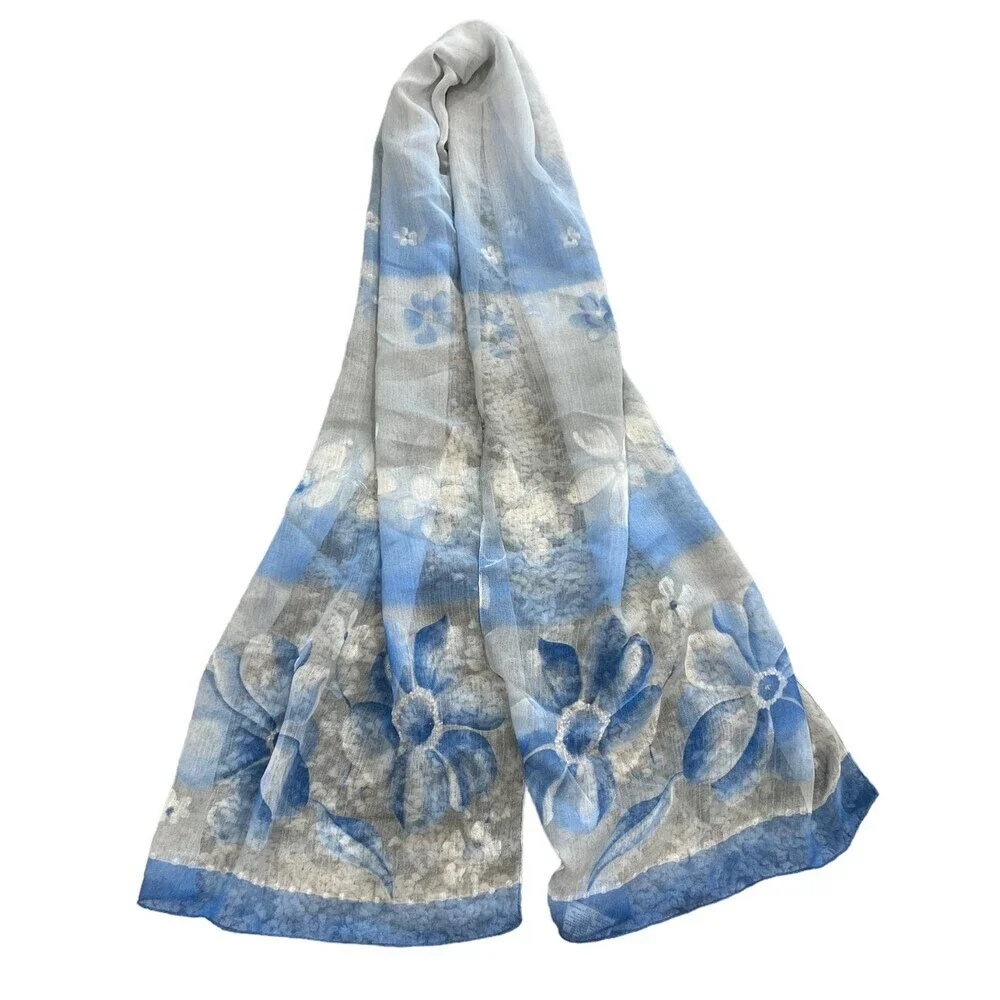 Elaine Gold Blue Floral Large Shawl